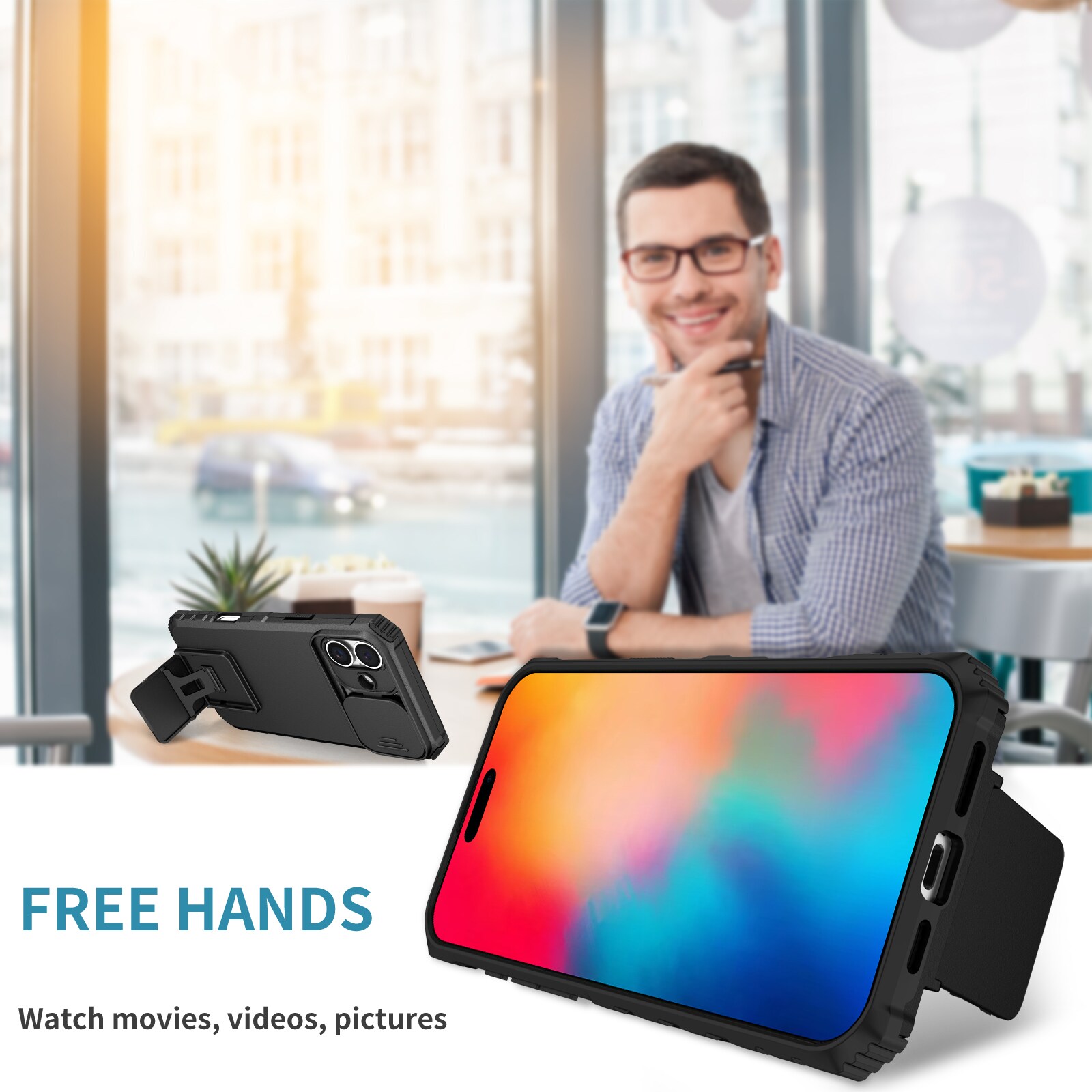 iPhone 17 Kickstand Handyhülle mit Kameraabdeckung Schwarz