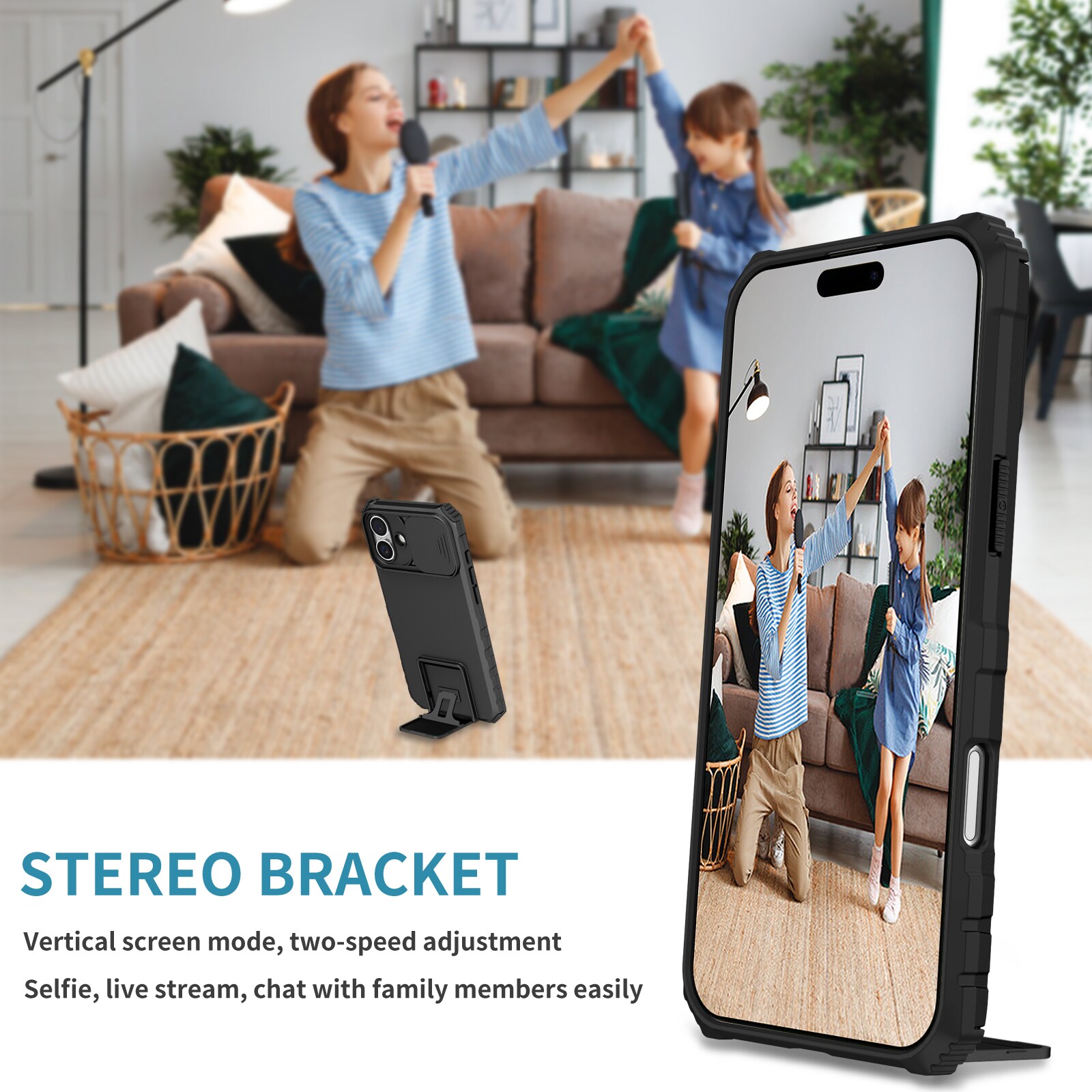 iPhone 17 Kickstand Handyhülle mit Kameraabdeckung Schwarz