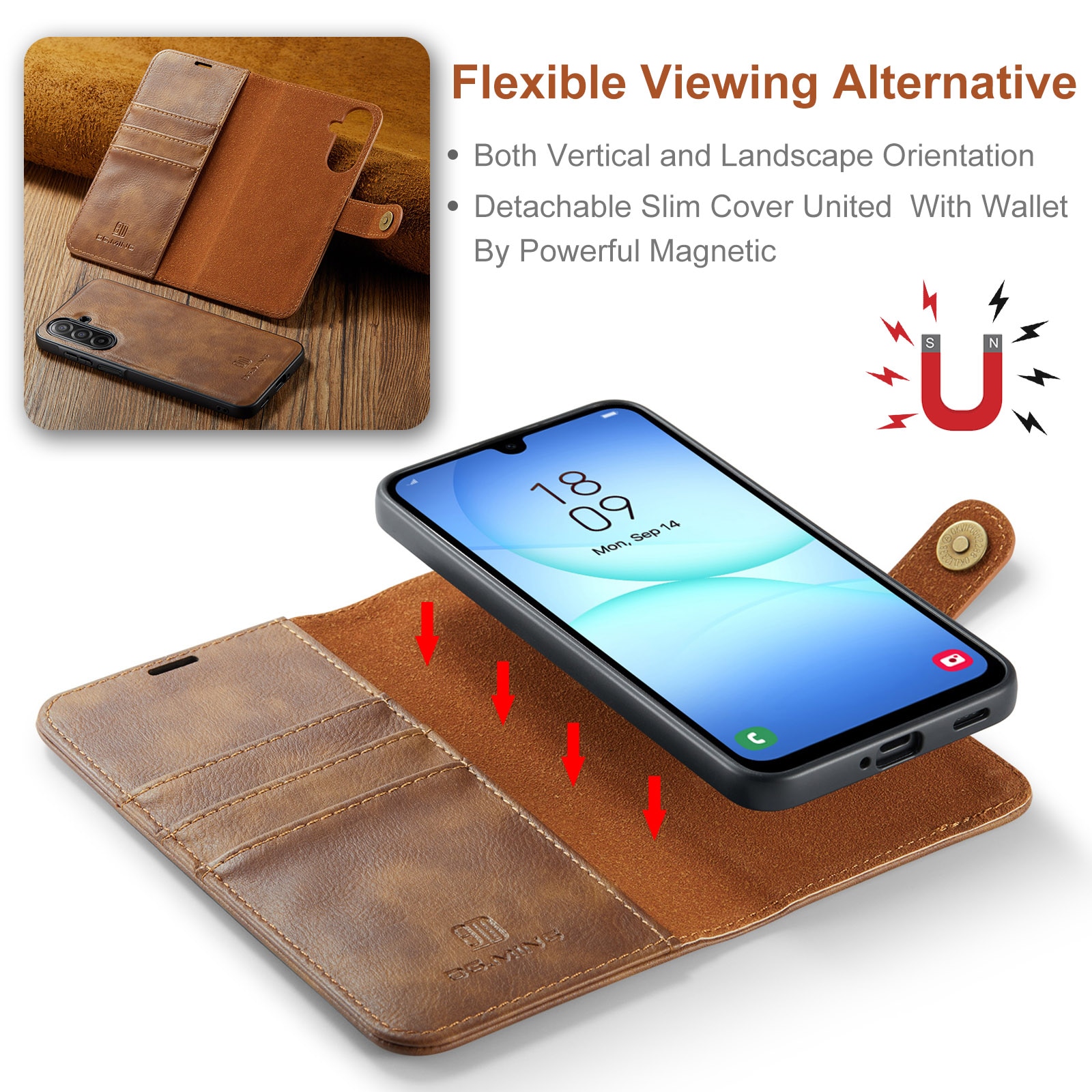 Handytasche Magnetische Samsung Galaxy A17 Cognac
