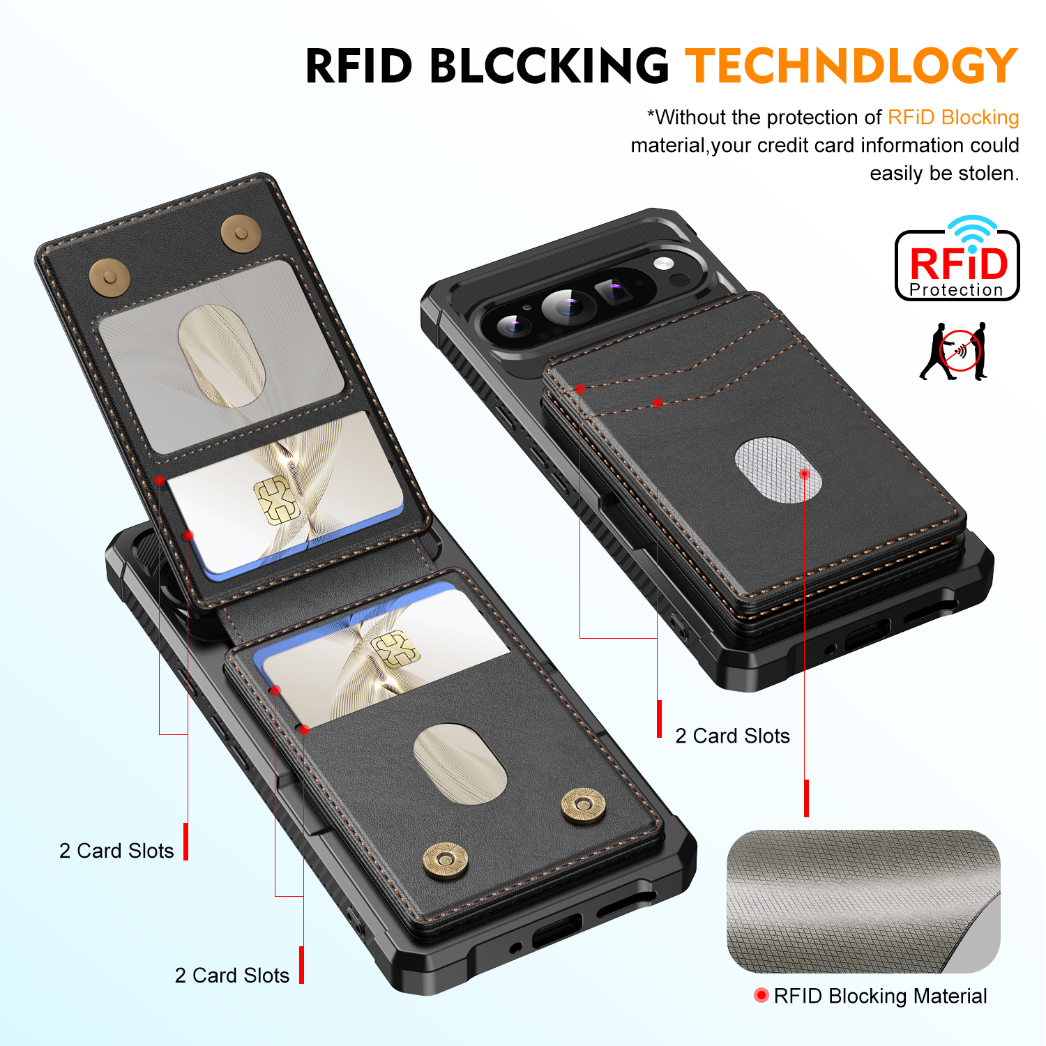 Google Pixel 10 Magnetische Hülle mit Kartenhalter Schwarz