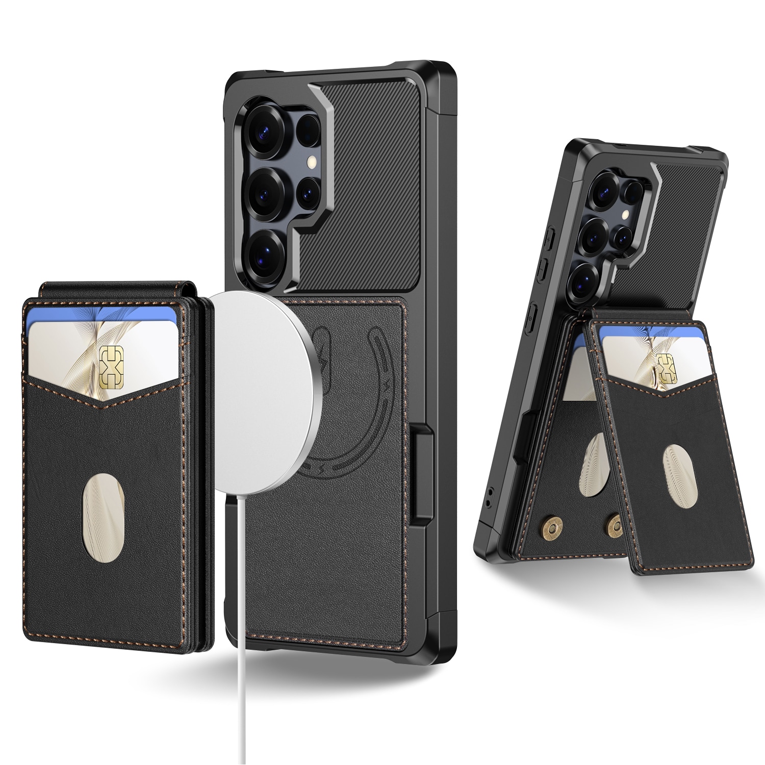 Samsung Galaxy S24 Ultra Magnetische Hülle mit Kartenhalter Schwarz