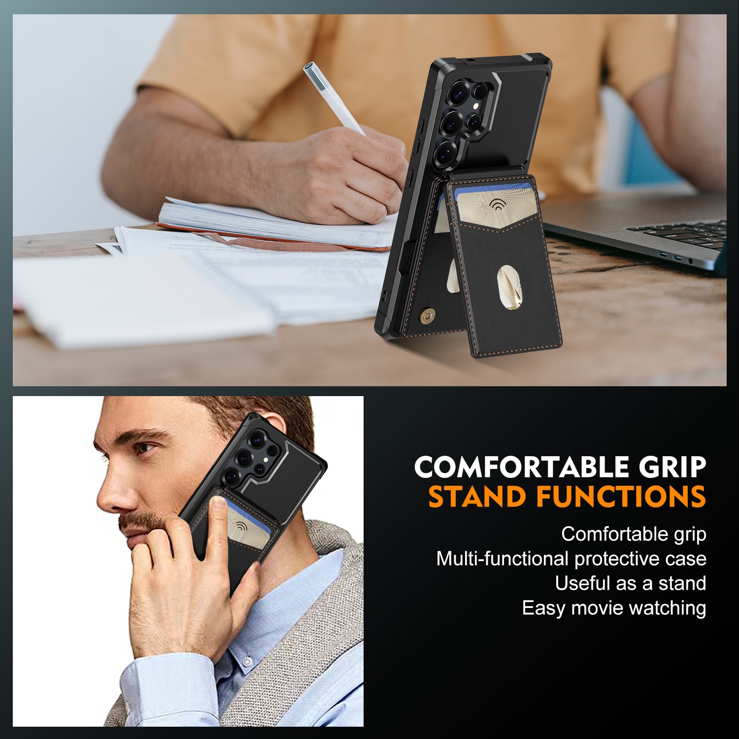 Samsung Galaxy S25 Ultra Magnetische Hülle mit Kartenhalter Schwarz