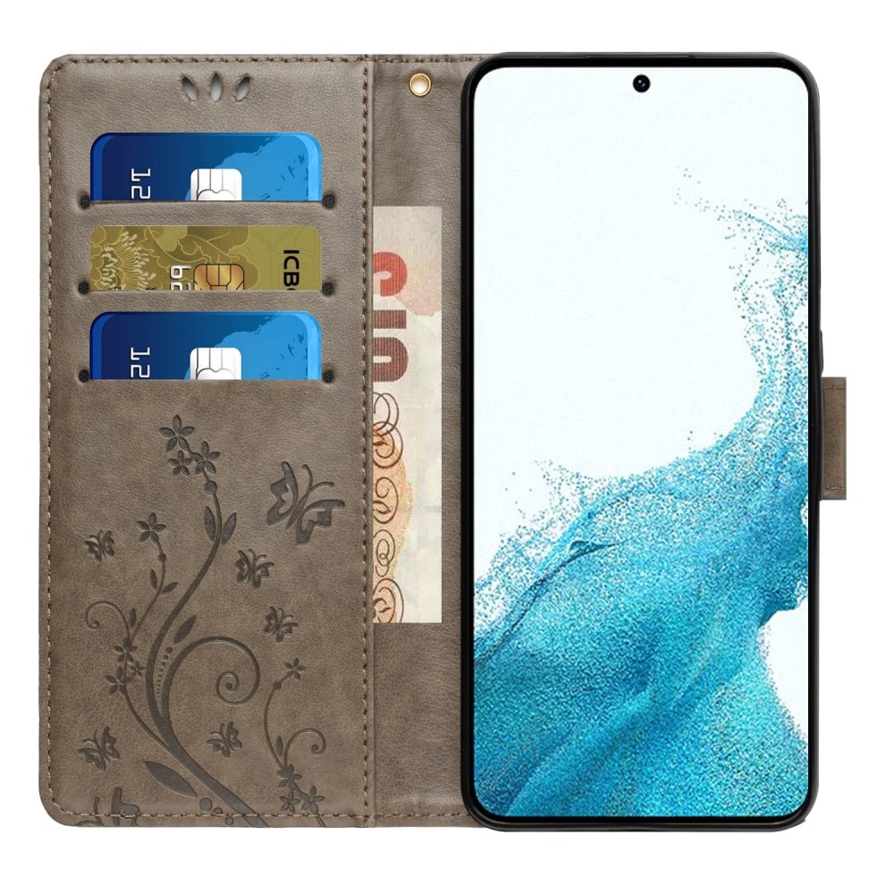 Samsung Galaxy S23 Handyhülle mit Schmetterlingsmuster, grau