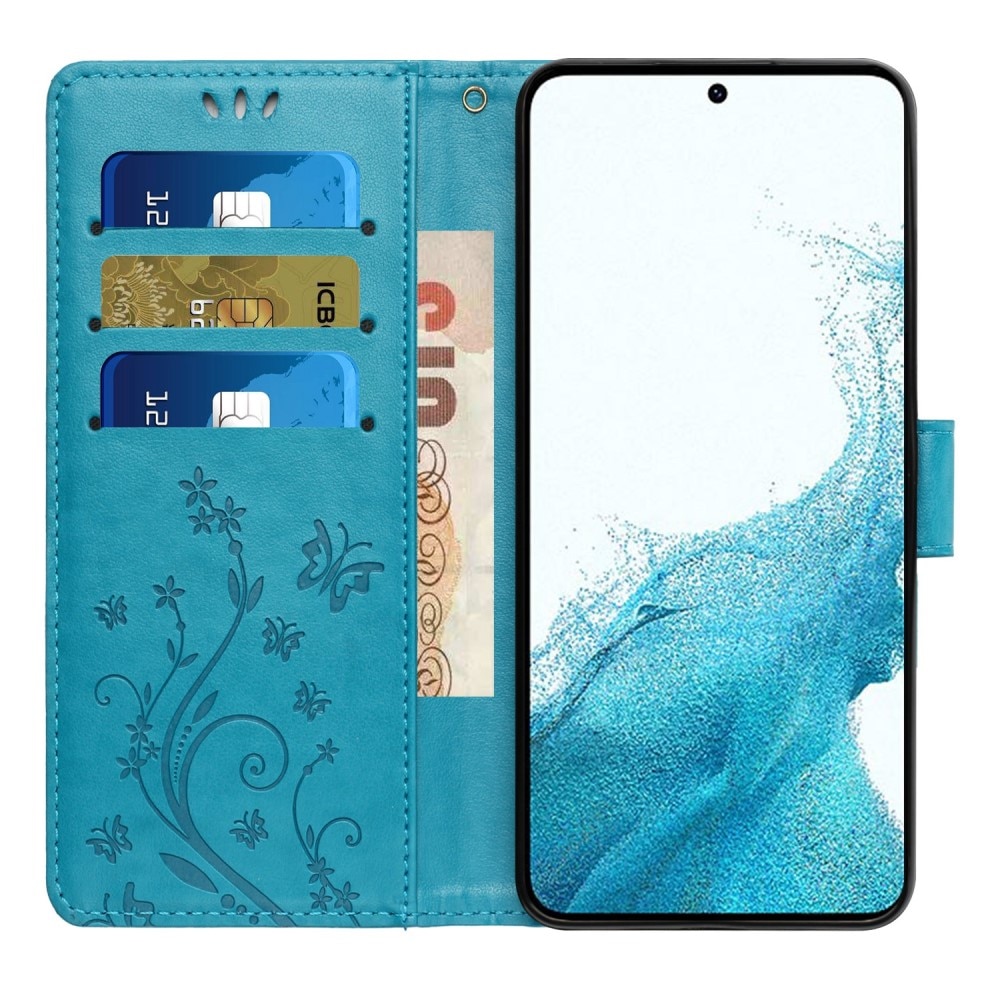 Samsung Galaxy S23 Handyhülle mit Schmetterlingsmuster, blau