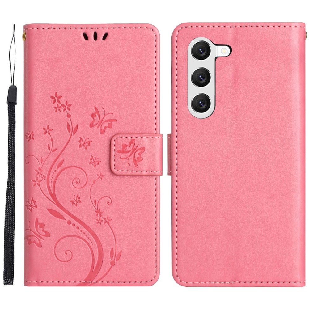 Samsung Galaxy S23 Handyhülle mit Schmetterlingsmuster, rosa