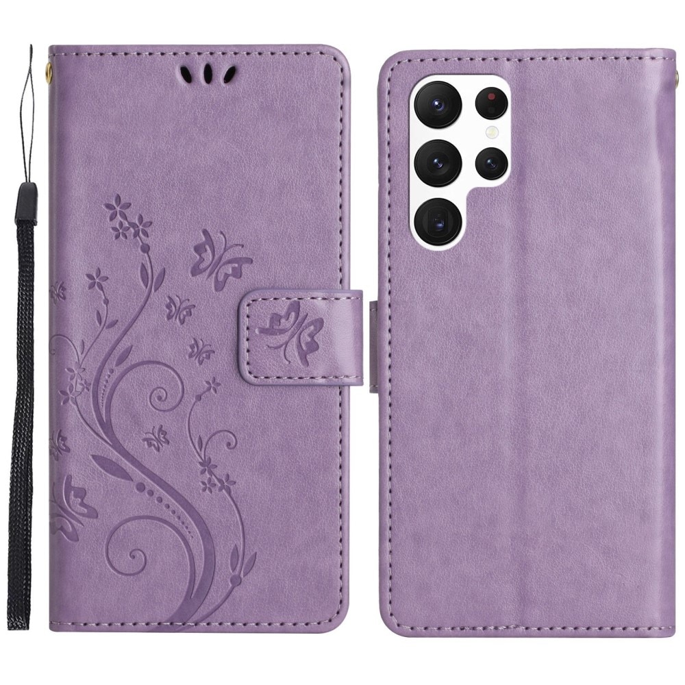 Samsung Galaxy S23 Ultra Handyhülle mit Schmetterlingsmuster, lila