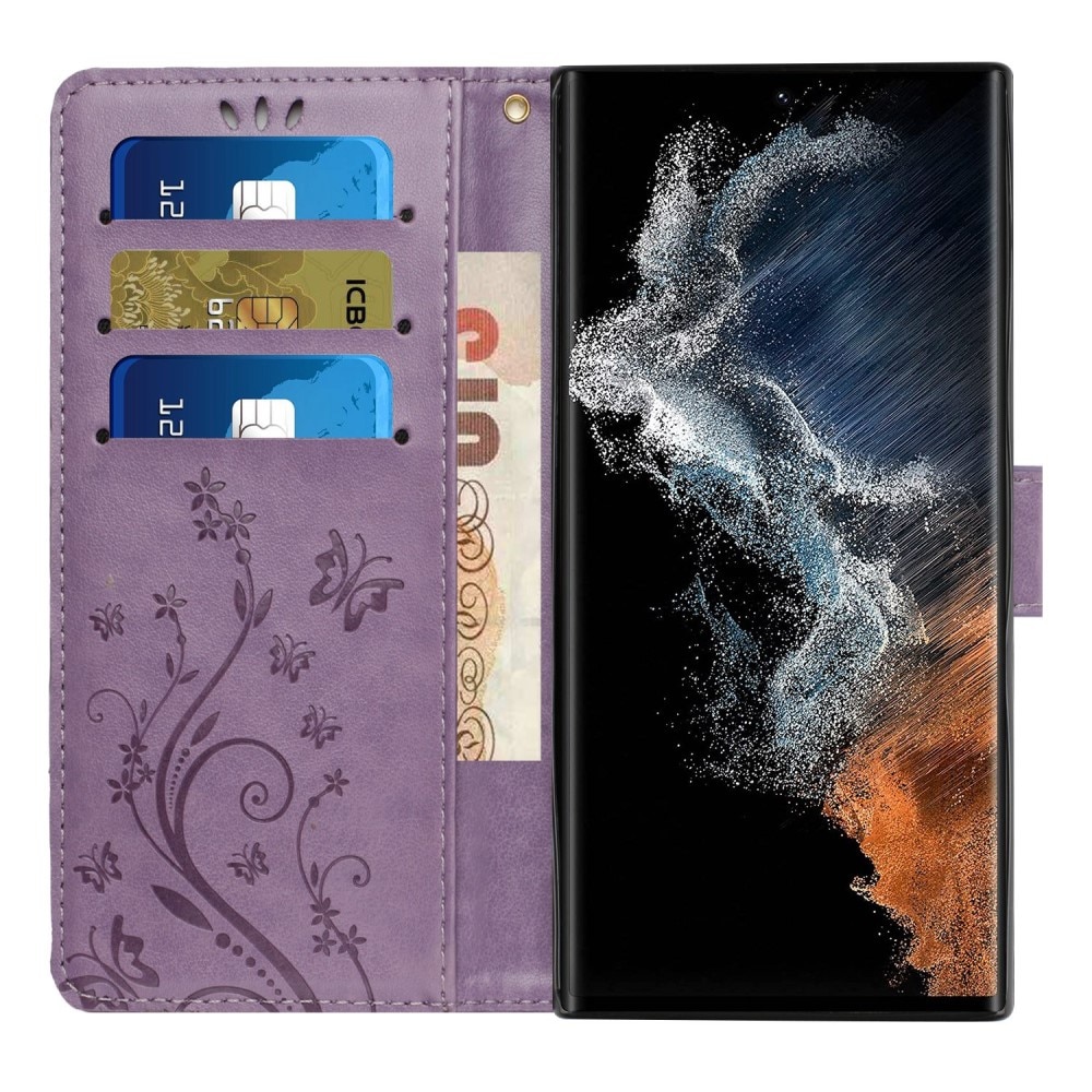 Samsung Galaxy S23 Ultra Handyhülle mit Schmetterlingsmuster, Lila