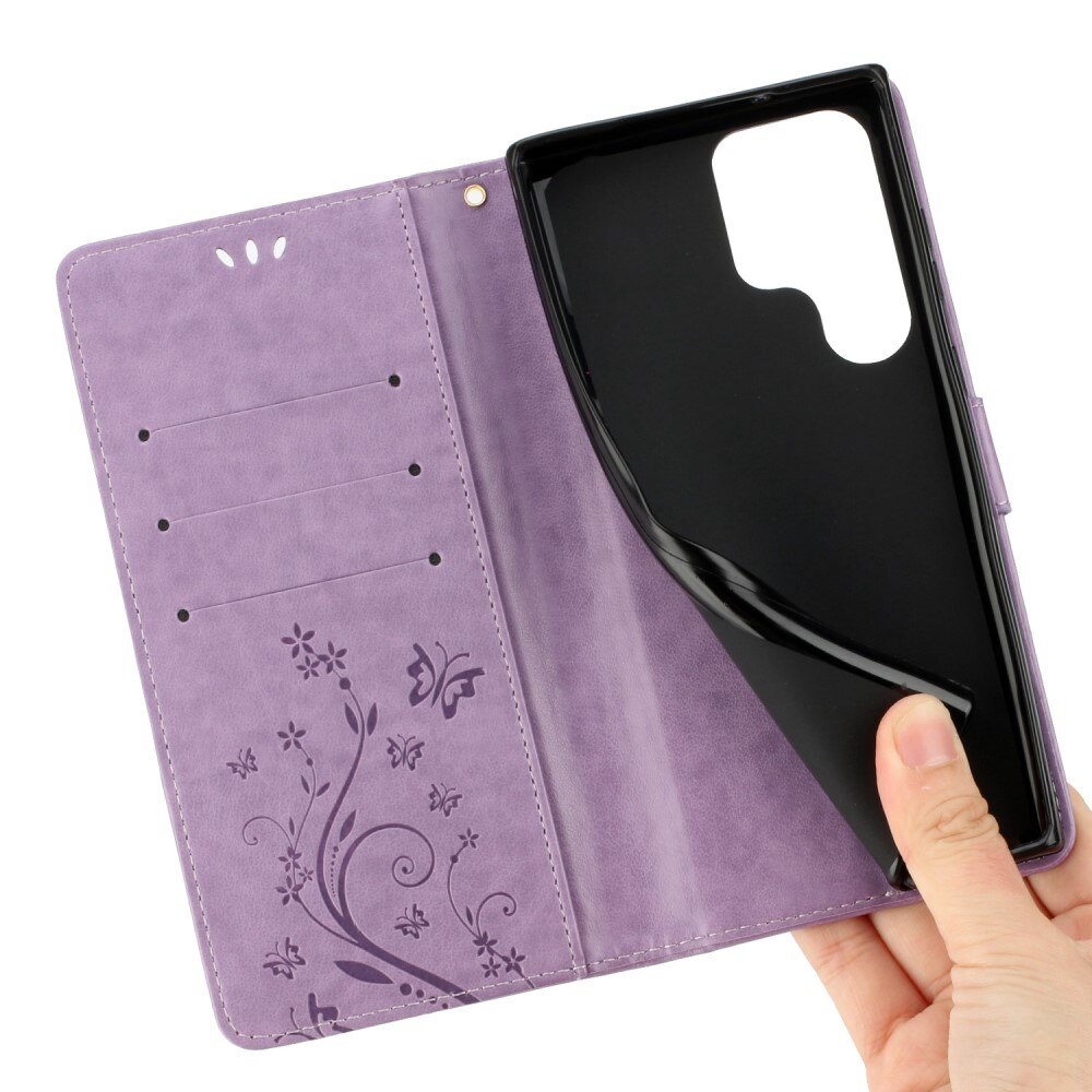 Samsung Galaxy S23 Ultra Handyhülle mit Schmetterlingsmuster, Lila