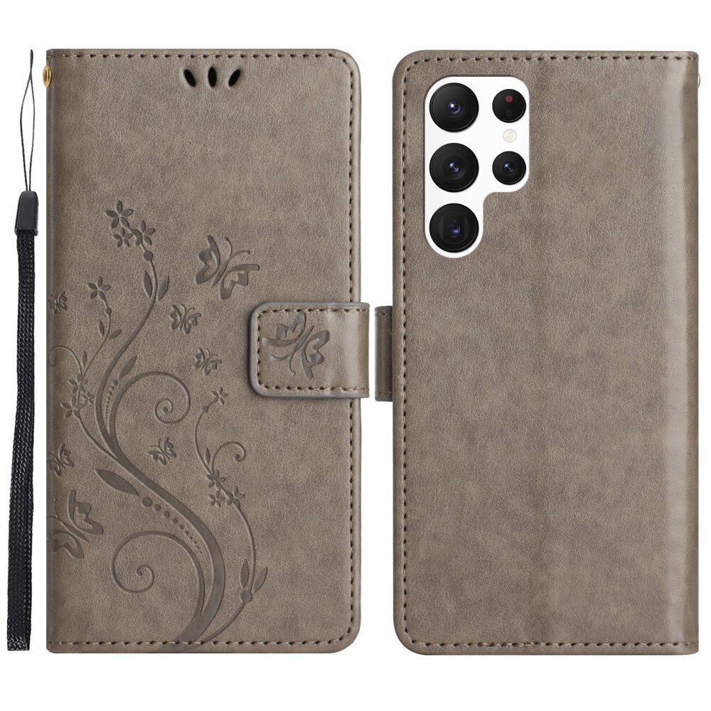 Samsung Galaxy S23 Ultra Handyhülle mit Schmetterlingsmuster, Grau