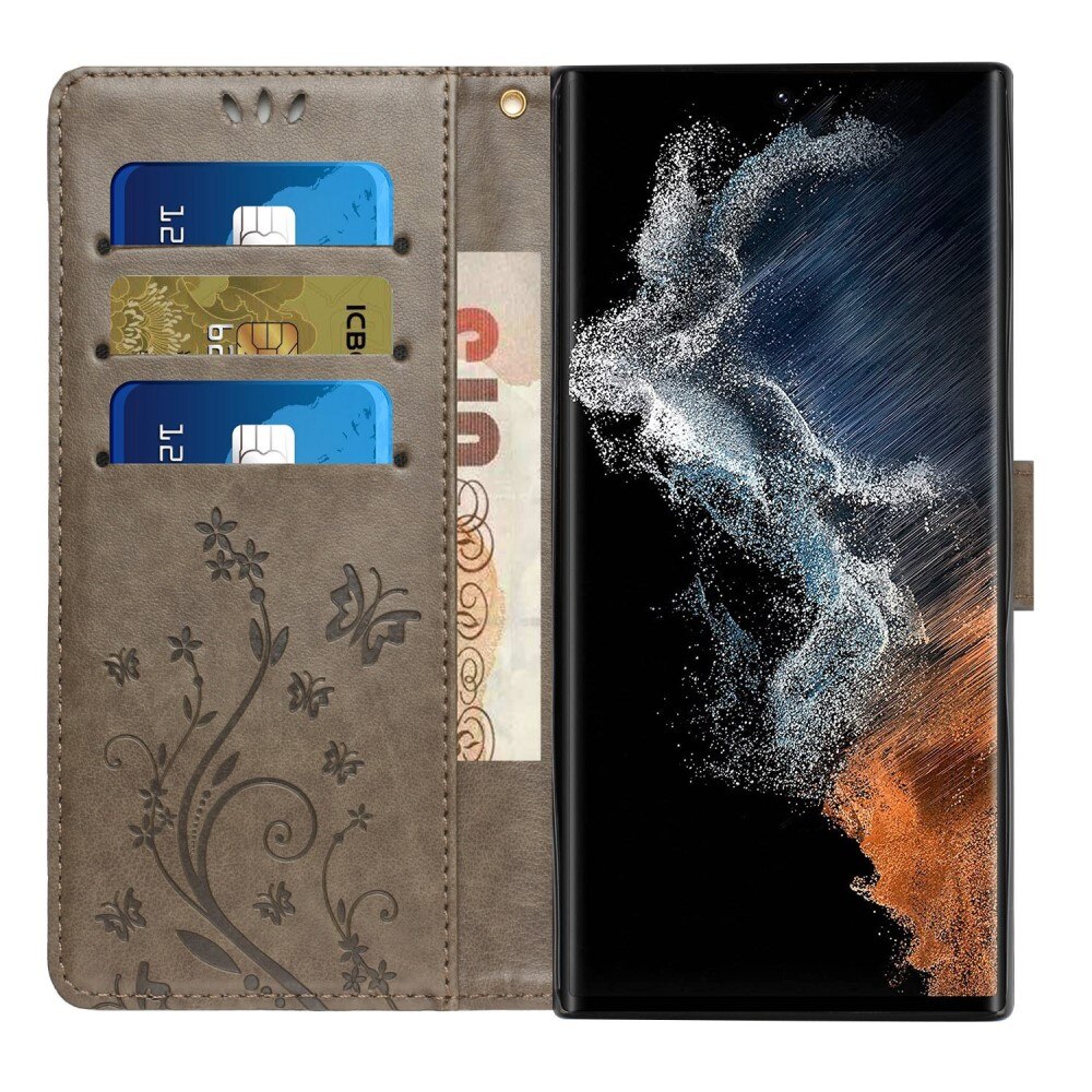 Samsung Galaxy S23 Ultra Handyhülle mit Schmetterlingsmuster, Grau
