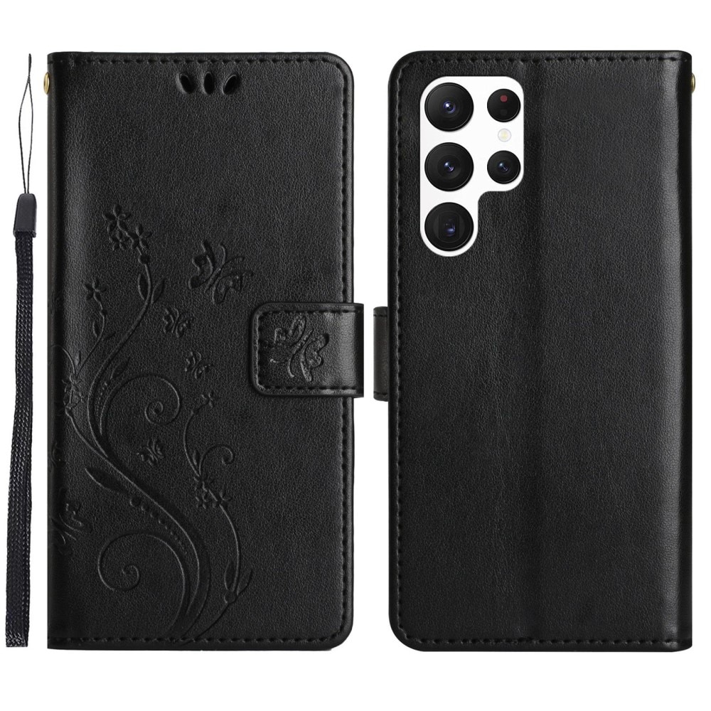 Samsung Galaxy S23 Ultra Handyhülle mit Schmetterlingsmuster, Schwarz