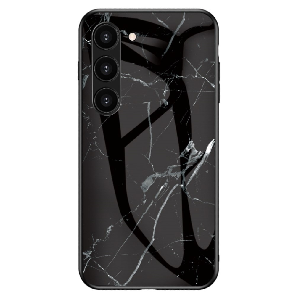 Samsung Galaxy S23 Hülle aus gehärtetem Glas schwarzer Marmor