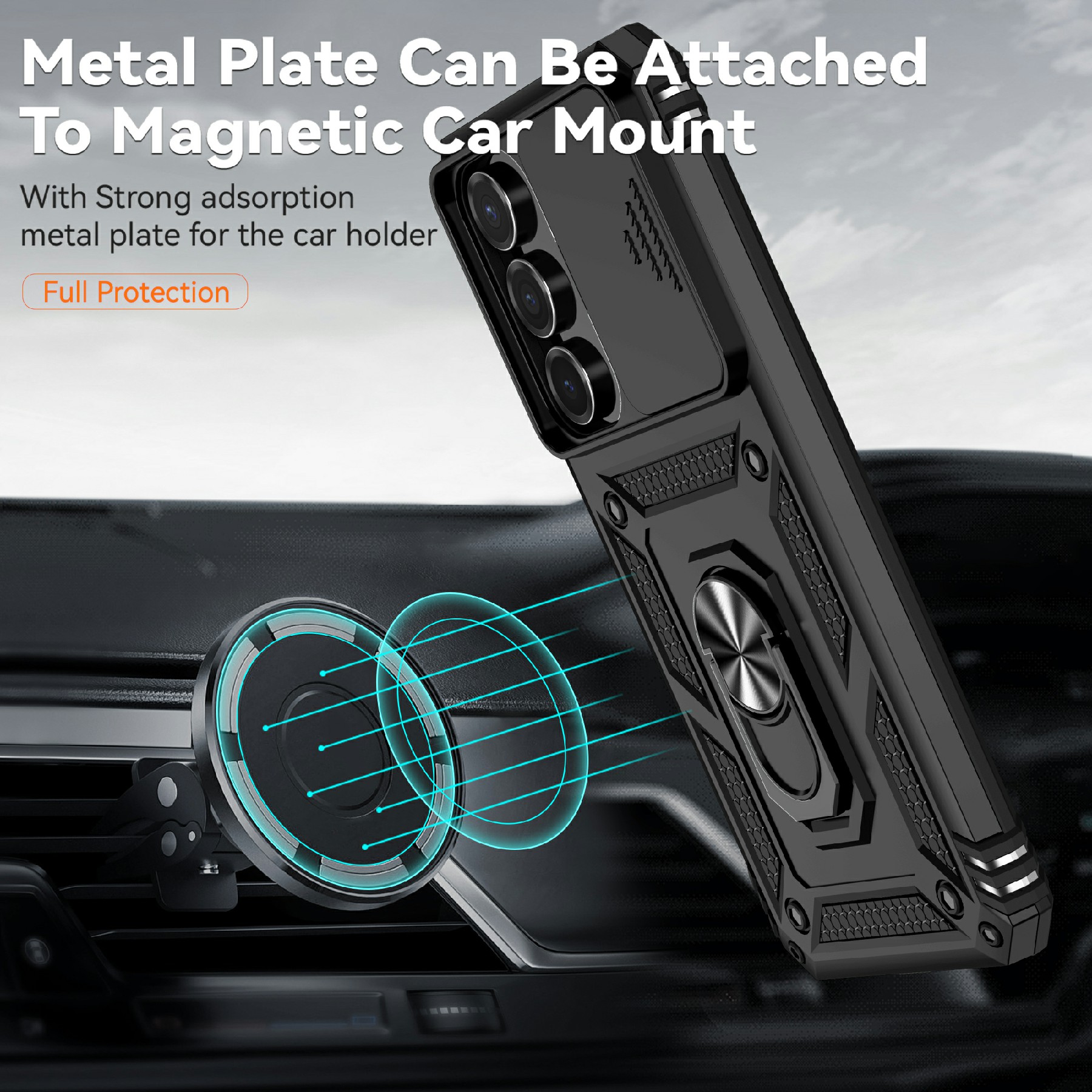 Samsung Galaxy S25 FE Hybrid-Hülle Ring + Kameraschutz Schwarz