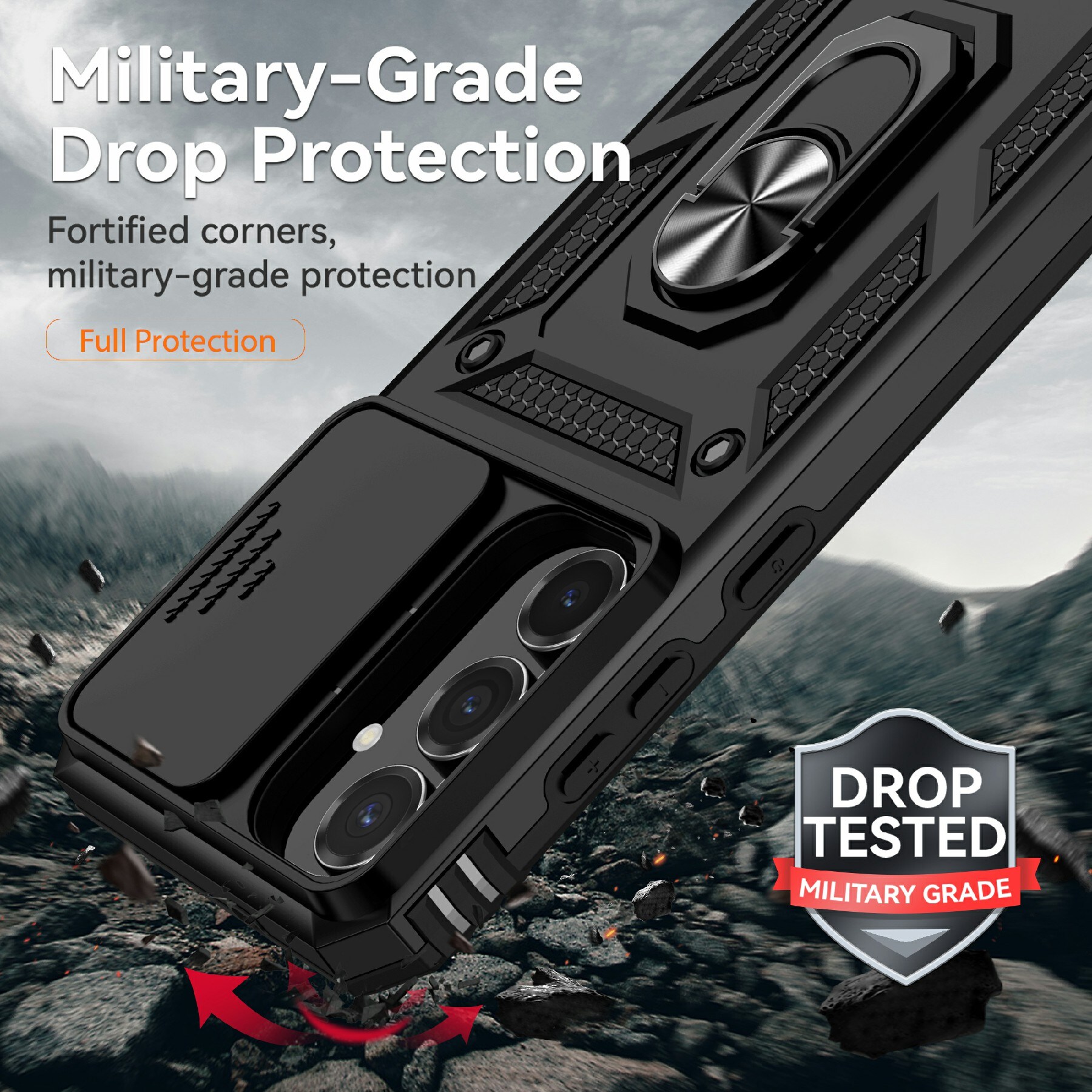 Samsung Galaxy S25 FE Hybrid-Hülle Ring + Kameraschutz Schwarz