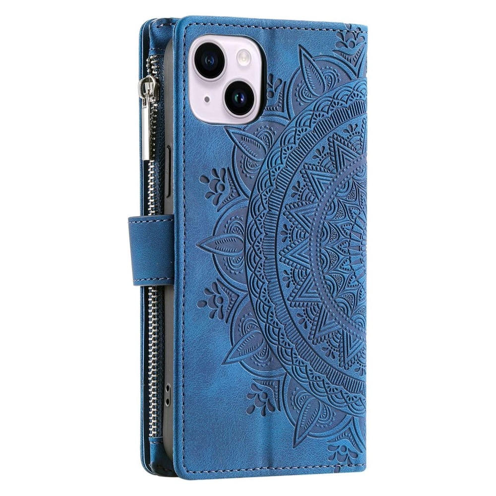 iPhone 14 Brieftasche Hülle Mandala blau