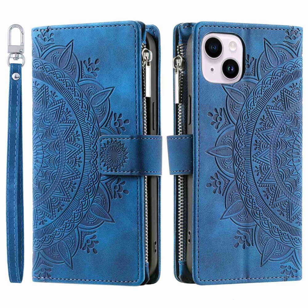 iPhone 14 Brieftasche Hülle Mandala blau