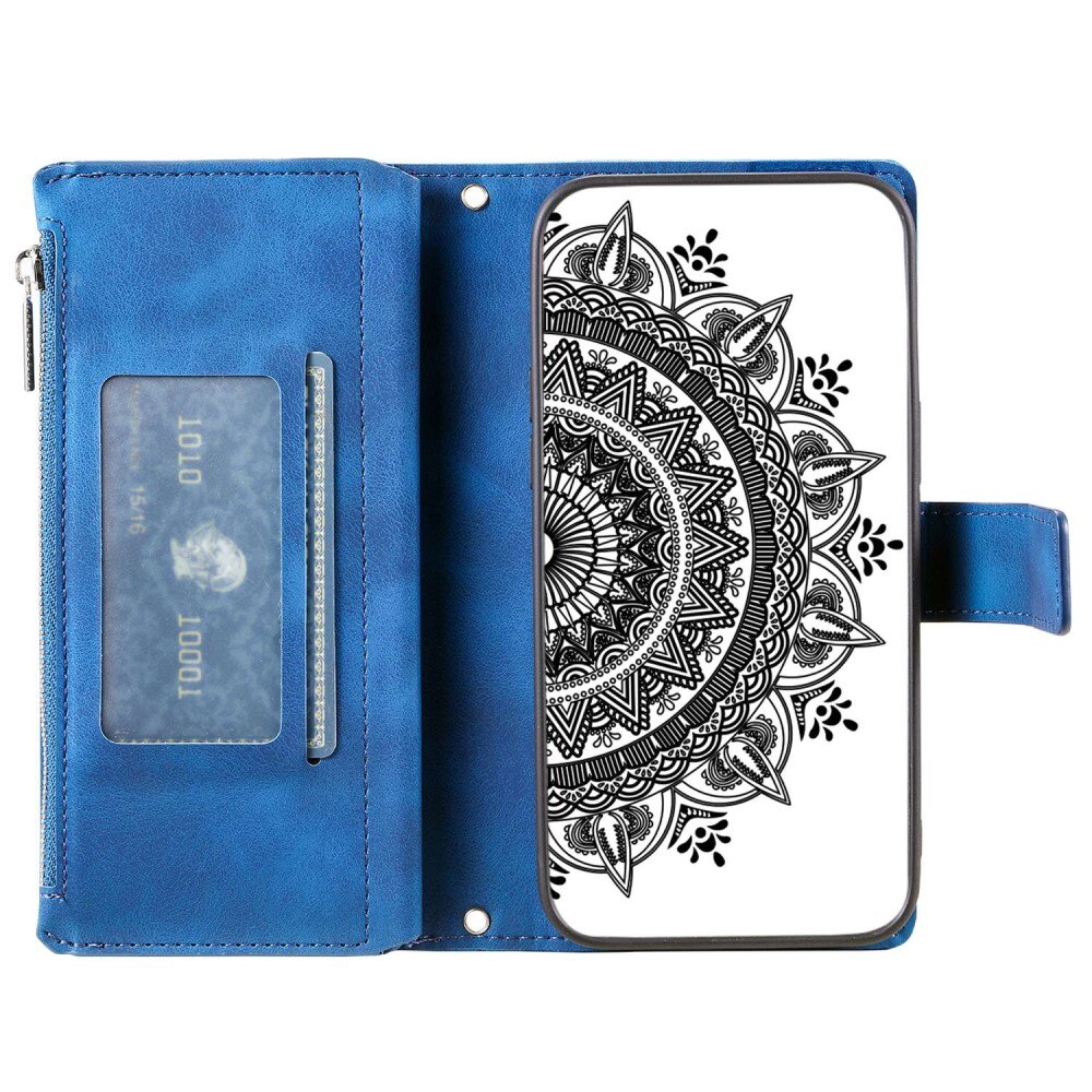 iPhone 14 Brieftasche Hülle Mandala blau