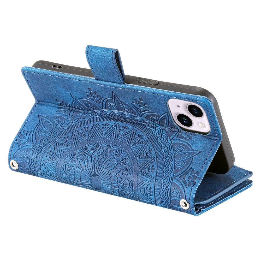 iPhone 14 Brieftasche Hülle Mandala blau