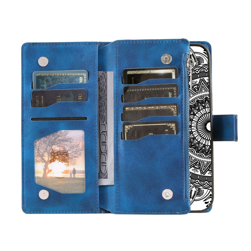 iPhone 14 Brieftasche Hülle Mandala blau