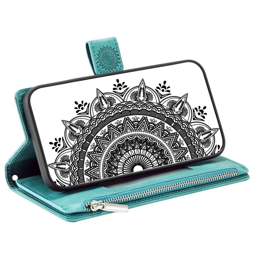 iPhone 14 Brieftasche Hülle Mandala grün