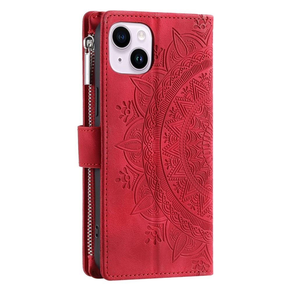 iPhone 14 Brieftasche Hülle Mandala rot