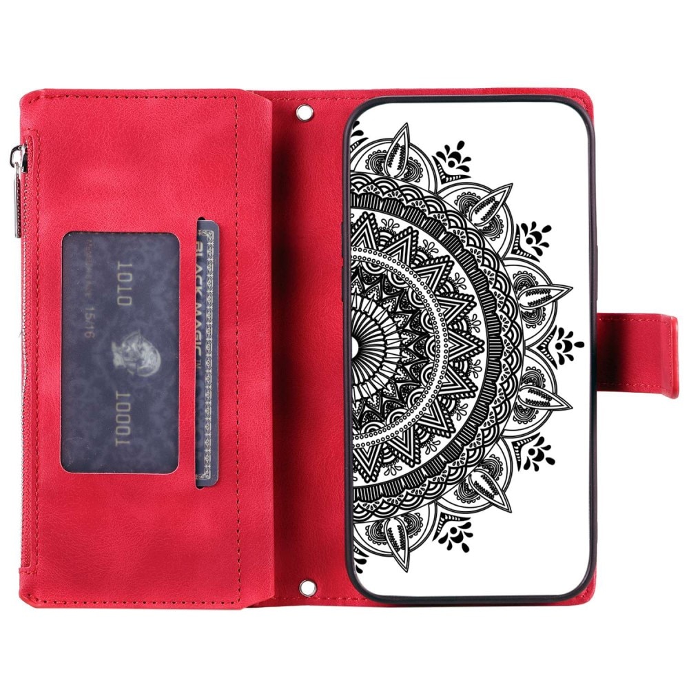 iPhone 14 Brieftasche Hülle Mandala rot