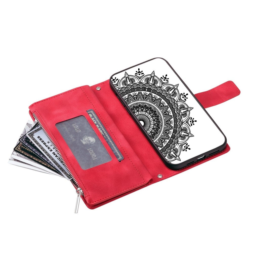 iPhone 14 Brieftasche Hülle Mandala rot