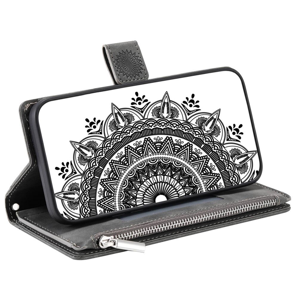 iPhone 14 Brieftasche Hülle Mandala grau