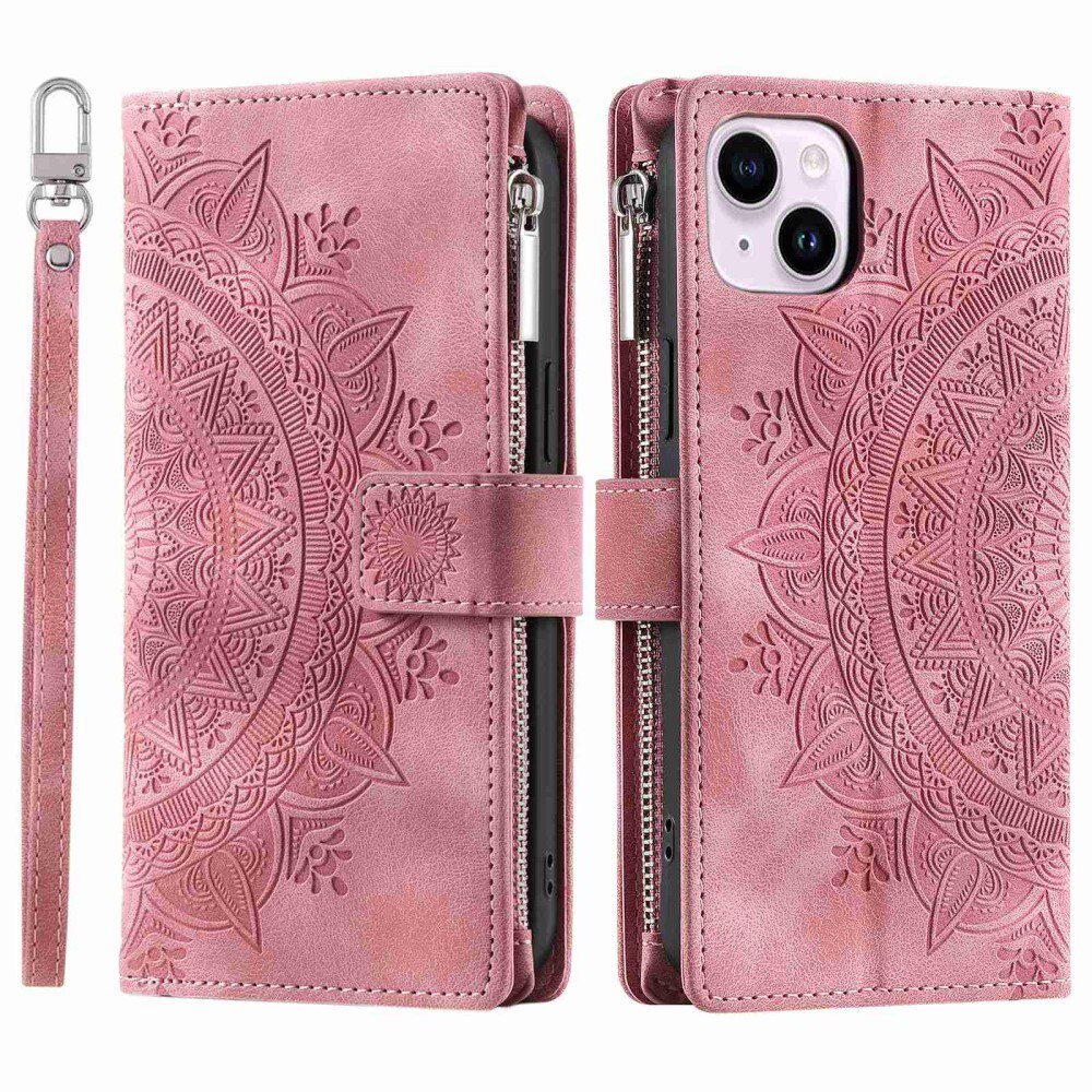 iPhone 14 Brieftasche Hülle Mandala rosa