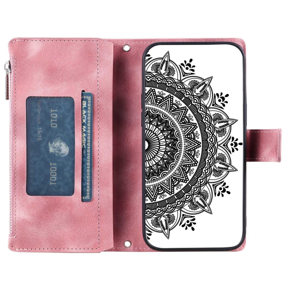 iPhone 14 Brieftasche Hülle Mandala rosa