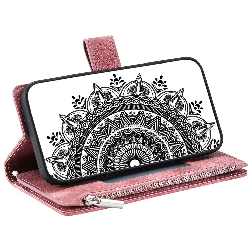 iPhone 14 Brieftasche Hülle Mandala rosa