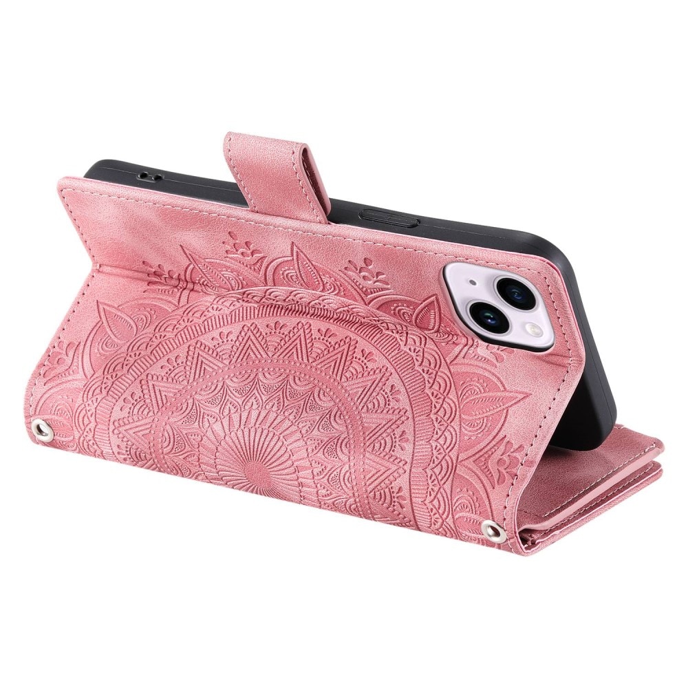iPhone 14 Brieftasche Hülle Mandala rosa