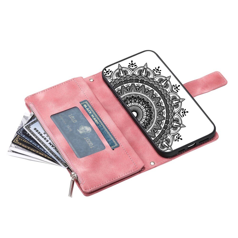 iPhone 14 Brieftasche Hülle Mandala rosa