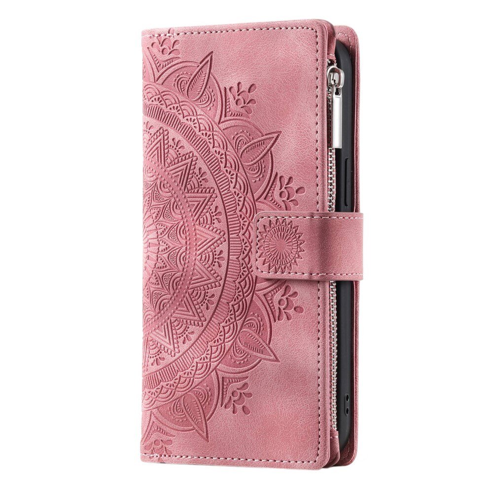 iPhone 14 Brieftasche Hülle Mandala rosa