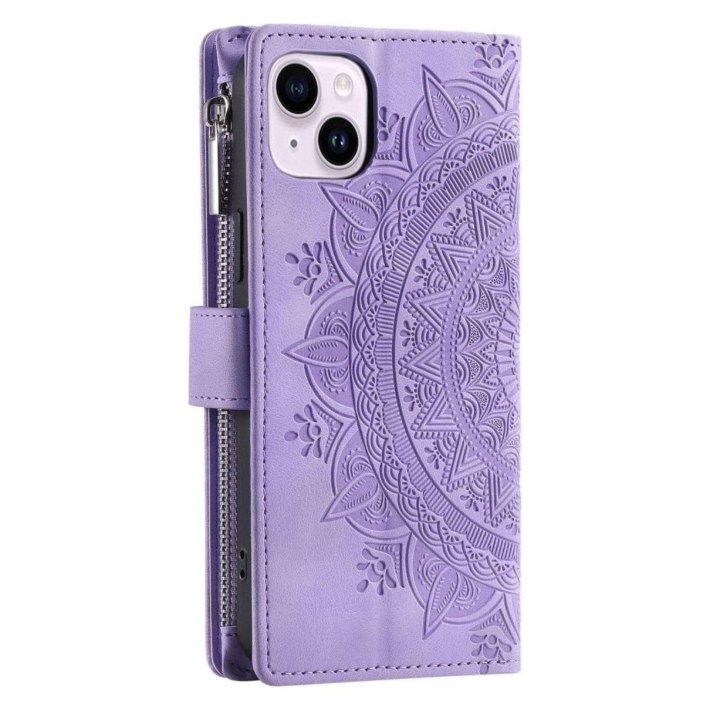 iPhone 14 Brieftasche Hülle Mandala lila