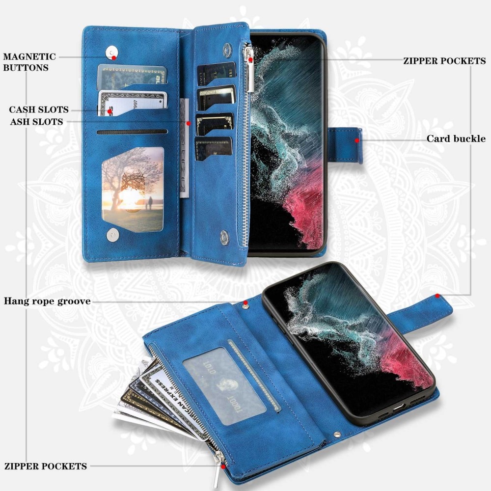 Samsung Galaxy S23 Ultra Brieftasche Hülle Mandala blau