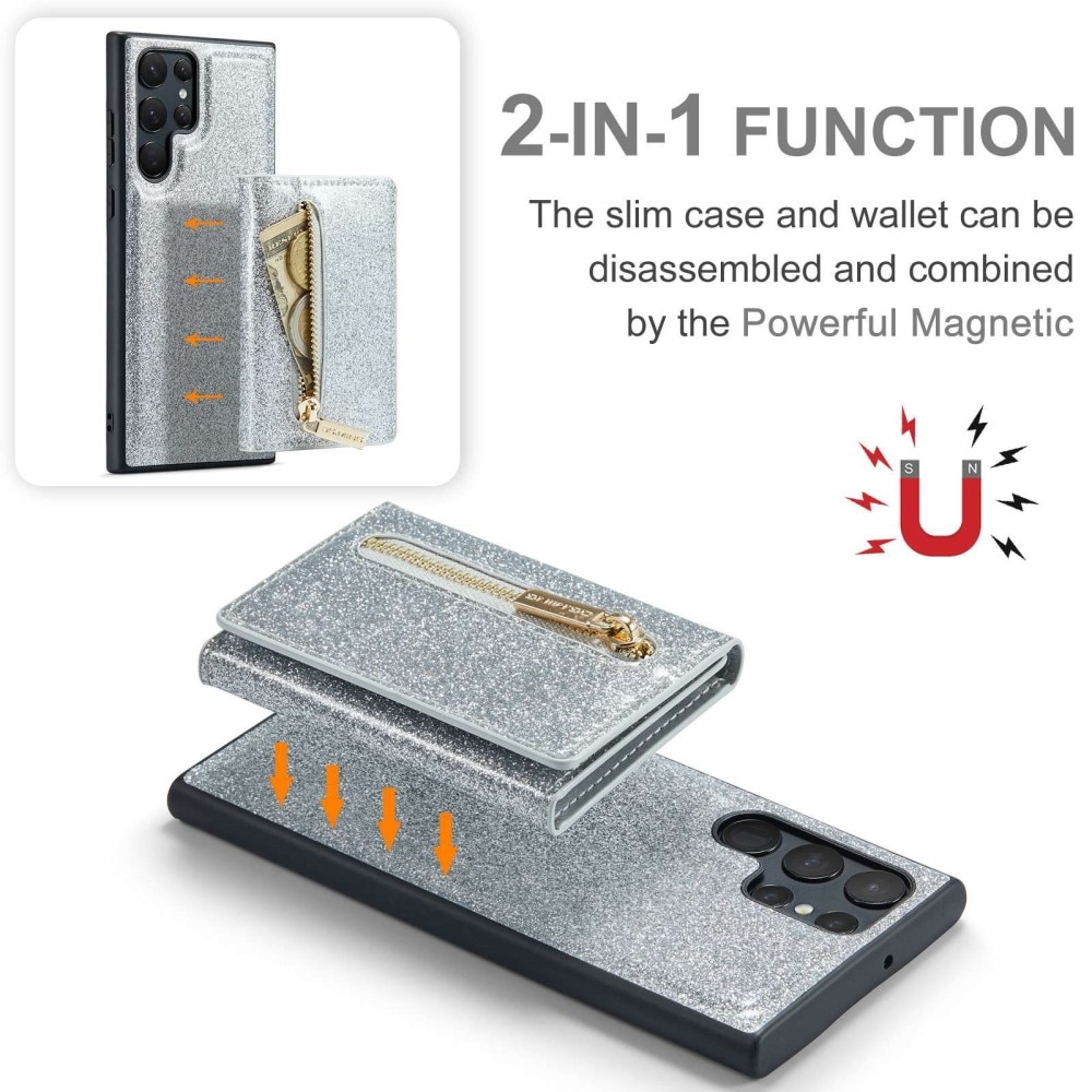 Magnetic Card Slot Case Samsung Galaxy S23 Ultra Funkeln silber