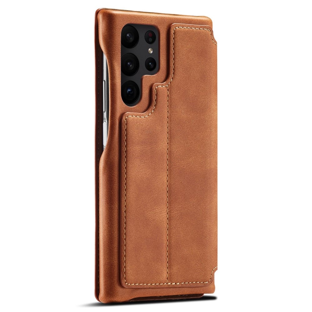 Slim Portemonnaie-Hülle Samsung Galaxy S23 Ultra cognac