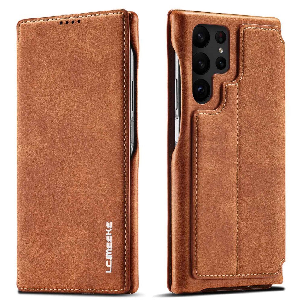 Slim Portemonnaie-Hülle Samsung Galaxy S23 Ultra cognac