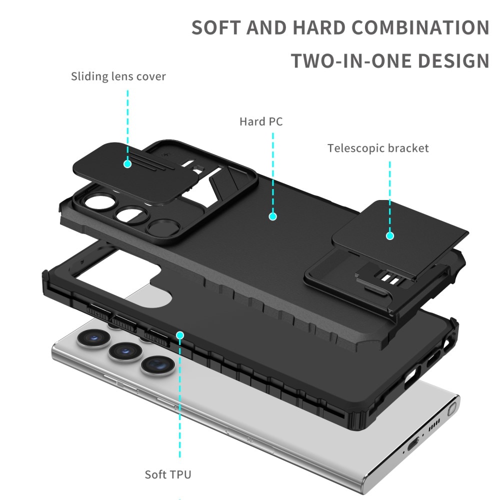 Samsung Galaxy S23 Ultra Kickstand Handyhülle mit Kameraabdeckung schwarz