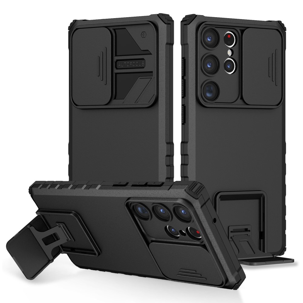 Samsung Galaxy S23 Ultra Kickstand Handyhülle mit Kameraabdeckung schwarz