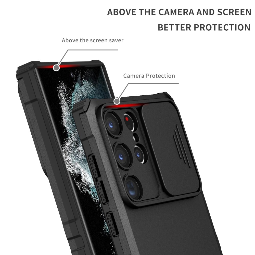 Samsung Galaxy S23 Ultra Kickstand Handyhülle mit Kameraabdeckung schwarz
