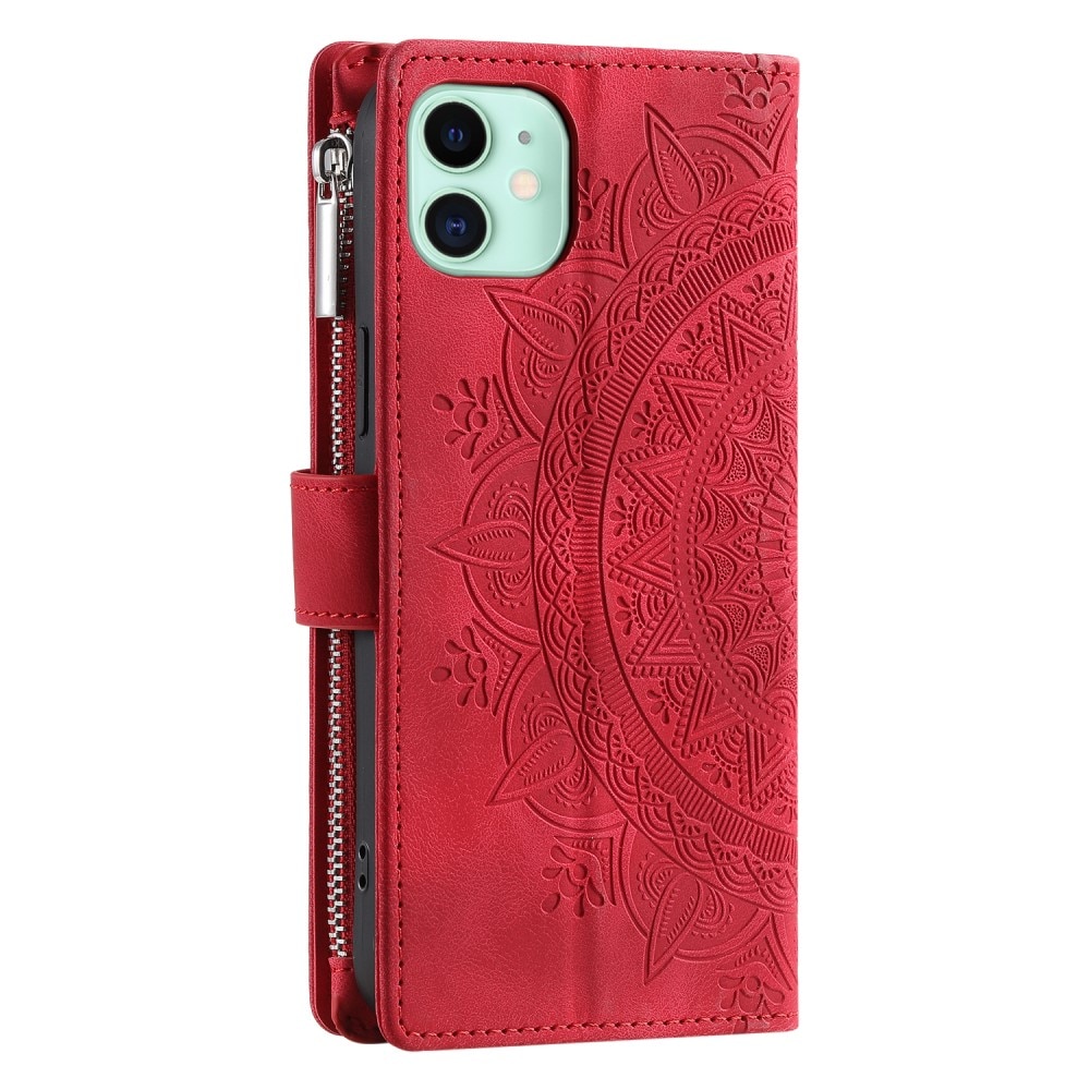 iPhone 12 Mini Brieftasche Hülle Mandala rot