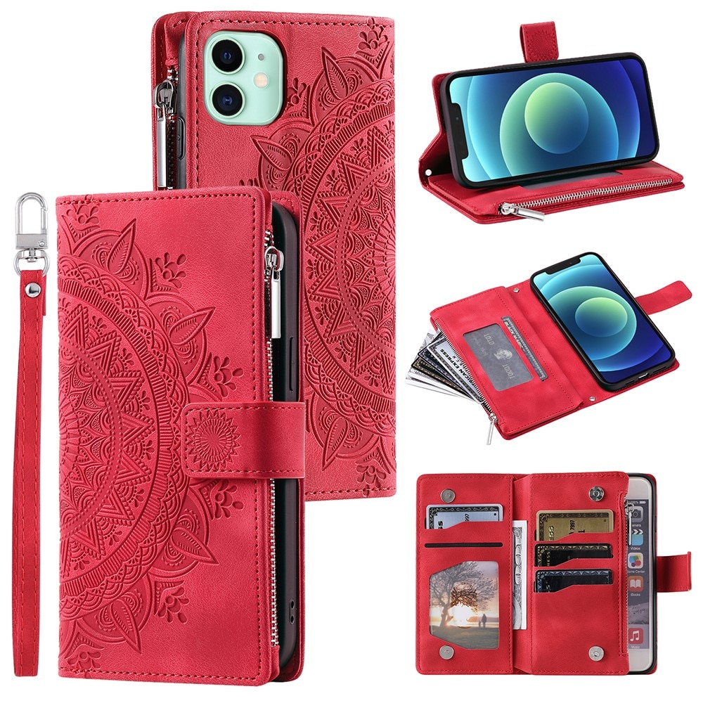 iPhone 12 Mini Brieftasche Hülle Mandala rot