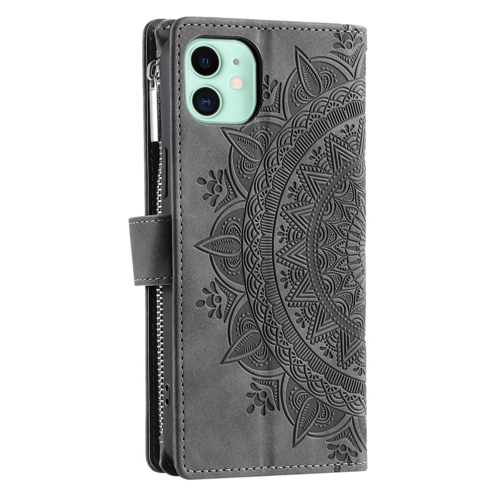 iPhone 12 Mini Brieftasche Hülle Mandala grau