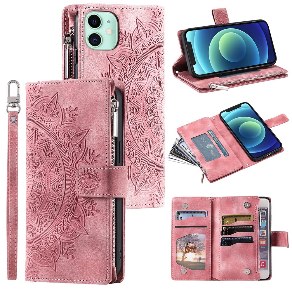 iPhone 12 Mini Brieftasche Hülle Mandala rosa