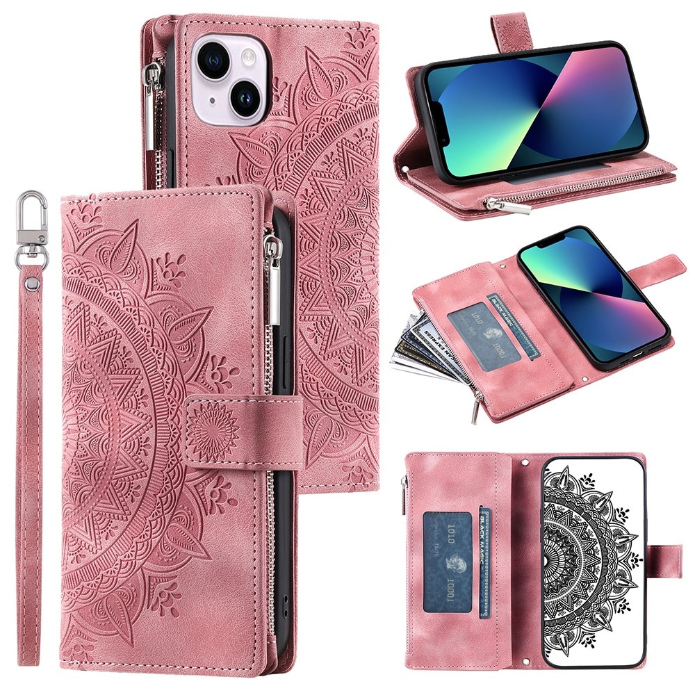 iPhone 13 Mini Brieftasche Hülle Mandala rosa