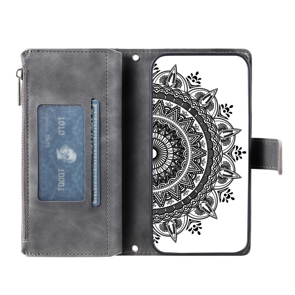 iPhone 13 Mini Brieftasche Hülle Mandala grau