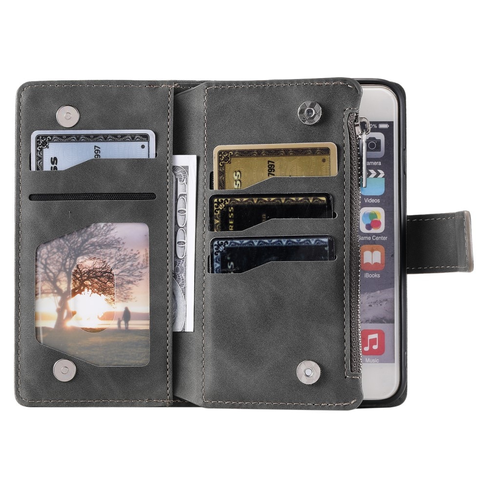 iPhone 13 Mini Brieftasche Hülle Mandala grau