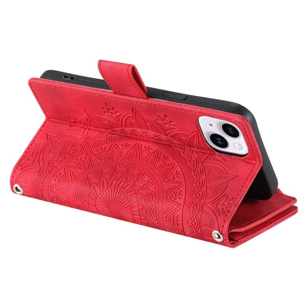 iPhone 13 Mini Brieftasche Hülle Mandala rot